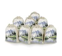 maccbn Lot de 8 sacs en mousseline de coton naturel réutilisables avec cordon de serrage - Sacs cadeaux vides pour peinture de paysage - Sachets de thé, bijoux, cadeaux de fête de mariage, cadeaux de