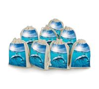 maccbn Lot de 8 sacs en mousseline de coton naturel réutilisables avec cordon de serrage - Sacs cadeaux vides en forme de dauphin pour thé, bijoux, cadeaux de mariage, cadeaux de vacances, 12,7 x 17,8