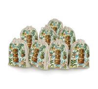 maccbn Lot de 8 sacs vides réutilisables en mousseline de coton naturel avec cordon de serrage - Pochettes vintage Aloha Tiki pour thé, bijoux, sachets de mariage, cadeaux de vacances, 12,7 x 17,8 cm