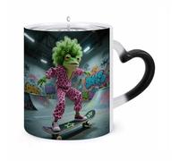 maccbn Tasse à café funky en forme de grenouille en forme de planche à roulettes, sensible à la chaleur, 325 ml, grande tasse en céramique avec poignée, tasse magique personnalisée à changement de