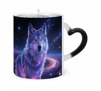 maccbn Tasse à café Galaxy Wolf sensible à la chaleur - 325 ml - En céramique - Avec poignée - Changement de température - Cadeau fantaisie pour Noël ou anniversaire