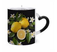 maccbn Tasses à café en céramique avec poignée en forme de citron et fleur - Sensible à la chaleur - Changement de couleur - 325 ml - Cadeau de Noël ou d'anniversaire