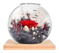 Machify Rose Rouge sous dôme en Verre, Porte Bougie parfumé avec Base en Bois, Fleur éternelle de 11 cm, Arrangement Floral décoratif pour la Maison et Le Salon, Cadeau Romantique pour Elle