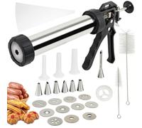 Machine a Churros,Appareil a Churros,Presse a Biscuits Inox,Professionnelle Presse à Churro Pistolet à Pâtisserie,Seringue Patisserie avec 9 Gabarits,11 Douilles pour Gâteaux Gâteaux Dessert Saucisse