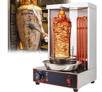 Machine à Gyro Électrique 2400W, Rôtissoire à Kebab Verticale, Infrarouge, Rotation 360°, Bac Récupérateur de Graisse, Base Surélevée, Joint en Silicone, Acier Inoxydable, Bouton de Contrôle