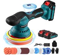 Machine à polir sans fil - 21 V - 2 batteries rechargeables - 6 vitesses - Écran numérique - Couleur : bleu