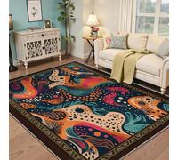 Machine à Tapis psychédélique Abstraite Lavable Ondes à Pois éclatants et Formes fluides colorées Tapis de Sol antidérapant à Poils Bas pour Le Hall d’entrée 180x230cm