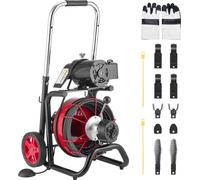 Machine de débouchage de tuyaux - Déboucheur électrique - Spirale Ø10,5 mm x 30 m - Avance automatique - Têtes de coupe (8x) - Pédale pneumatique - Pour tuyaux de 50 à 100 mm
