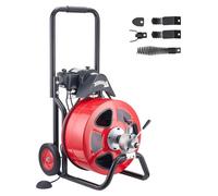 Machine de débouchage - Déboucheur électrique à tambour - Avance automatique - Spirale de 30 m x 19 mm - Pour tuyaux de 100 à 200 mm - Avec roulettes de transport - Pour WC et lavabos