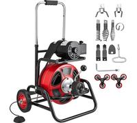 Machine de nettoyage de tuyaux - Déboucheur électrique 12,7 mm x 30 m - Alimentation automatique - Roues d'escalade - Tambour réglable - Têtes de coupe (8) - Pédale de- Pour tuyaux de Ø 50 à 150 mm