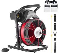 Machine de nettoyage de tuyaux - Déboucheur électrique - Spirale 13 mm x 15 m - Avance manuelle -pneumatique au pied - Têtes de coupe (4 pièces) - Pour tuyaux de 50 à 150 mm