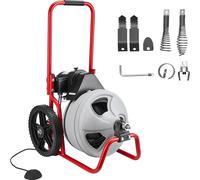 Machine de nettoyage de tuyaux/machine de nettoyage de canalisations - Spirale de nettoyage 9,5 mm x 22 m - Avance manuelle -au pied pneumatique - 6 têtes de coupe - Pour tuyaux Ø 50-100 mm