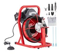 VEVOR Furet Déboucheur Canalisation Électrique 15 m x 8 mm Furet Électrique Alimentation Automatique Machine de Débouchage pour Canalisations Tuyaux 50-100 mm, avec 4 Coupeurs, Interrupteur au Pied