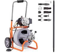 Machine de nettoyage de tuyaux VEVOR 75 pieds x 3/8 pouces, spirale de nettoyage de tuyaux automatique sur roues, machine de nettoyage de tuyaux portable avec 8 coupeurs et pédale activée par air pour