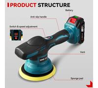 Machine de polissage automobile électrique - Machine de polissage sans fil - 8 niveaux de vitesse - 7000 tr/min - Plateau de polissage de 150 mm - Compatible avec les batteries Makita 18 V - Livré ave