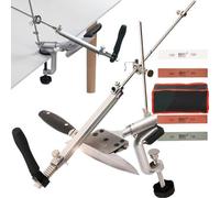 Machine professionnelle pour l'affûtage de couteaux - Ensemble de 4 pierres à aiguiser - Fonctionnement manuel - Rotative - Durable - Ustensiles de cuisine de qualité - Outil d'affûtage