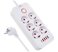 Maclean – Bloc multiprise MCE389 – 6 prises, 4 ports USB, 2500W, 1,5 m, blanc