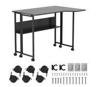 Maclean Bureau Mobile Pliable avec étagère et roulettes 100x73 cm (Noir) | Design pliable avec étagère de rangement pratique six roues verrouillables plan de travail ergonomique charge maximale 50 kg