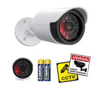 Maclean Caméra de surveillance factice IR1800 avec LED clignotante | factice réaliste pour l'intérieur et l'extérieur | IP44 | Montage réglable | Avec autocollants d'avertissement (1, blanc)