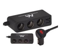 Maclean MCE117 Chargeur de voiture, voltmètre et allume-cigare - Bloc multiprise 3 prises 2 ports USB 4,8 A 5 V G