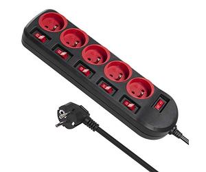 Maclean MCE204 Bande de Puissance 5 Prises 1,5 m avec Interrupteur Barrettes multiprises Protection Enfant Schuko 2500W FR Plug