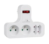 Maclean MCE224 Prise Quadruple de Courant avec Interrupteur à Pied stabilisateur, Type E 2x2,5A, 2x16A