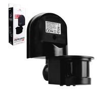 Maclean MCE25 B/B Détecteur de Mouvement Mural PIR 180° | Capteur crépusculaire | IP44 Extérieur et intérieur | Compatible LED | Portée réglable 5-12 m | Noir