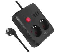 Maclean MCE387/8 Multiprise | 2 Prises 3xUSB 2500W | Cordon Compact avec Prises coudées à 45° | Interrupteur Lumineux pour Montage Mural (Noir, 3m)