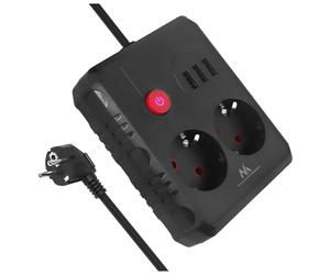 Maclean MCE387/8 Multiprise | 2 Prises 3xUSB 2500W | Cordon Compact avec Prises coudées à 45° | Interrupteur Lumineux pour Montage Mural (Noir, 1,5m)