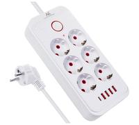 Maclean MCE389/391 Multiprise | 6 Prises 4xUSB 1xUSB-C 2500W | Rallonge de Bureau avec Interrupteur | Ports 45° | Montage Mural (Blanc, 1,5m)