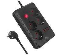 Bloc multiprise - MACLEAN - MCE392 B - 4 prises - 3 ports USB - 1.5m noir