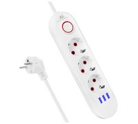 Bloc multiprise - MACLEAN - MCE394 W - 3 prises + 3 ports USB - 1.5m - 2500W - Blanc