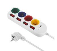 Maclean MCE508 Multiprise rallonge 4 Prises + USB A/C avec interrupteurs 250VAC/10 A 1.5 m (MCE508 W Blanc)