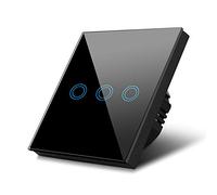 Interrupteur d'éclairage - Maclean - Tactile LED - Verre noir - 3 boutons - 1000W max