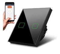 Maclean MCE717B Smart WiFi 2-Fach Touch Lichtschalter Kompatibel mit Tuya APP Wandschalter Glas Schalter mit Farbwechsel LED Hintergrundbeleuchtung Einbauschalter 85x85mm (2-Fach Eckig, Schwarz)