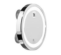 Macom 211 Solar Sensation Miroir Grossissant et Lumineux pour Maquillage, Grossissant 7x avec Lumière LED et Ventouses, Argent