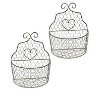 Macosa SA81554_x2 Lot de 2 paniers muraux en métal vintage gris en forme de cœur style maison de campagne vintage pour pots de fleurs