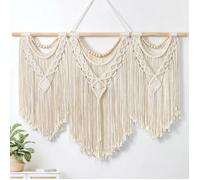 Macramé Tenture Murale Grande Chic Tissé Tapisserie Feuille Gland Art Coton Corde Bohème Macramé Décoration Murale (Perles en bois)