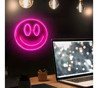 Mad Monkey Lampe Smiley, panneau néon, décoration de salle de jeux, décoration murale, connexion avec câble USB, Rose