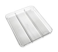 madesmart Plateau à ustensiles - Grand | Gris clair | Collection Soft Grip transparent | 3 compartiments | Doublure douce | Pieds antidérapants | Sans BPA