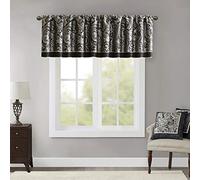 Madison Park Aubrey Cantonnière en Jacquard avec Passe-Tringle, cantonnière Classique et élégante en Soie pour fenêtres, 127 x 45,7 cm, Noir