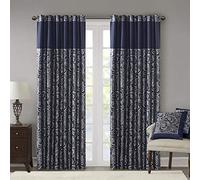 Madison Park Aubrey Jacquard Rod Pocket Valance Classic Elegant Silk Paisley Valances pour Windows 50 x 18 cm Bleu, Bleu Marine, 50x95