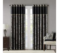 Madison Park Aubrey Lot de 2 Rideaux occultants en Fausse Soie Jacquard avec Passe-Tringle pour Salon, Cuisine, Chambre à Coucher et dortoir, 127 x 241,3 cm, Noir