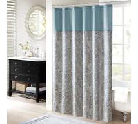 Madison Park Aubrey Rideau de Douche Jacquard à Motif Cachemire en Microfibre et Soie synthétique - Décoration d'intérieur Moderne - Brise-Vue, décoration de Salle de Bain - 183 x 183 cm - Bleu
