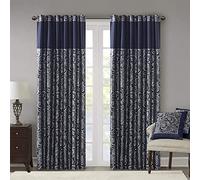 Madison Park Aubrey Rideau en Imitation Soie Cachemire Jacquard avec Passe-Tringle avec Doublure d'intimité pour Salon, Cuisine, Chambre à Coucher et dortoir, 127 x 213,4 cm, Bleu Marine