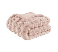 Madison Park Couvre-lit froncé de Luxe en Fausse Fourrure brossée Longue pour lit, canapé ou Sofa, 127 x 152,4 cm, Rose poudré