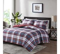 Madison Park Essentials Parkston Parure de lit 3 pièces avec Couette à Carreaux Assortie, Housse de Couette Anti-Taches Scotchguard 3M, hypoallergénique, pour Toutes Les Saisons, lit Double/Grand lit