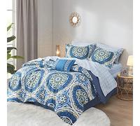 Madison Park Essentials Parure de lit complète Alternative au Duvet Toutes Saisons, Cache-sommier en Polyester, Bleu, California King