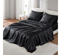 Madison Park Essentials Parure de lit en Satin Luxueux et Soyeux avec éclat Naturel, Poche de 40,6 cm de Profondeur, élastique Tout Autour - Literie Toute l'année, très Grand lit, Noir