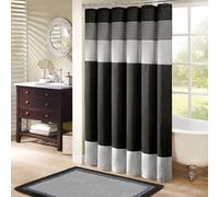 Madison Park Lot de 1 Rideau de Bain Moderne en Microfibre à Rayures Imitation Soie pour Salle de Bain, Noir, 183 x 183 cm (l x L)